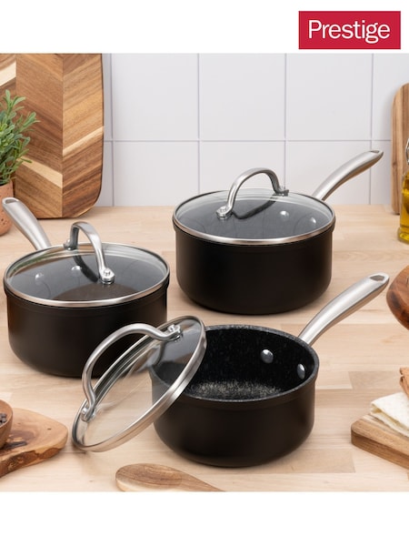 Prestige 3 Piece Black Scratch Guard Saucepan Set (H17179) | £110