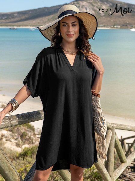 Pour Moi Black V-Neck Collared Beach Kaftan (H17183) | £39