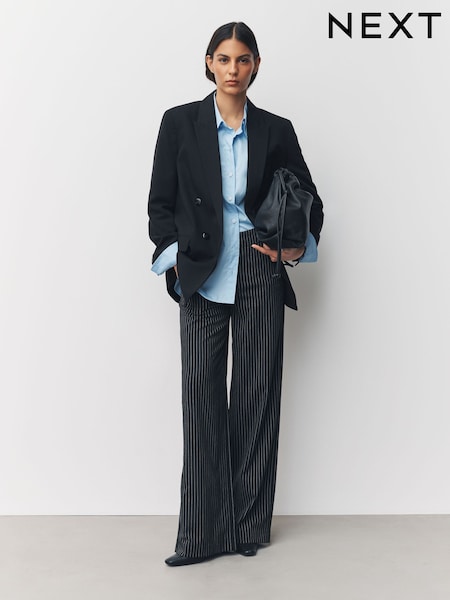 Black/White Pinstripe Smart Wide Leg Trousers (H17223) | £52