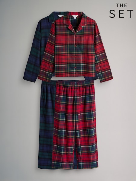 The Set Red/Green 2 Pack Check Flannel Button Through Pyjamas (H17286) | £38