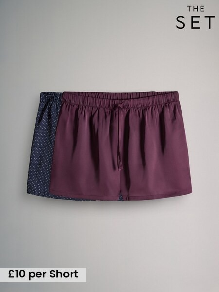 The Set Burgundy/Navy Polka Dot 2 Pack Satin Pyjamas Shorts (H17288) | £20