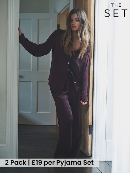 The Set Navy Spot/Berry 2 Pack Satin Pyjamas Set (H17289) | £38