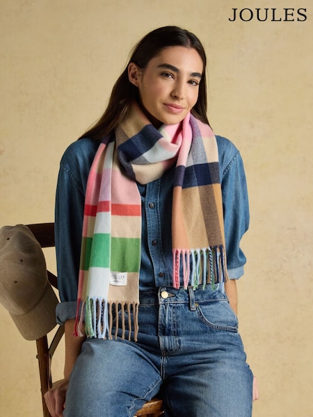 Joules Langtree Pink & Green Large Scarf (H17307) | £16.95