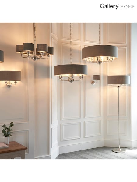 Gallery Home Charcoal Grey Harrington 3 Nickel Floor Light (H17458) | £180