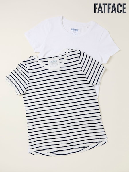 FatFace Natalie Ivory/Navy 2 Pack Stripe T Shirt (H17472) | £35