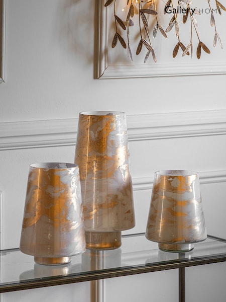 Gallery Home Gold Aurora Hurricane Large  White Candle Holder (H17519) | £34