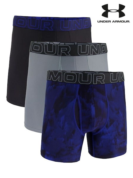 Under Armour Blue Tech Print 6 Inch Boxers 3 Pack (H17569) | £34