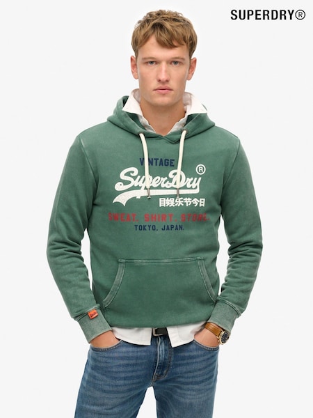 Superdry Green Vintage Logo Cali Relaxed Hoodie (H17588) | £0