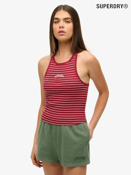 Superdry Red Essential Logo Striped Racer Vest Top (H17598) | £18