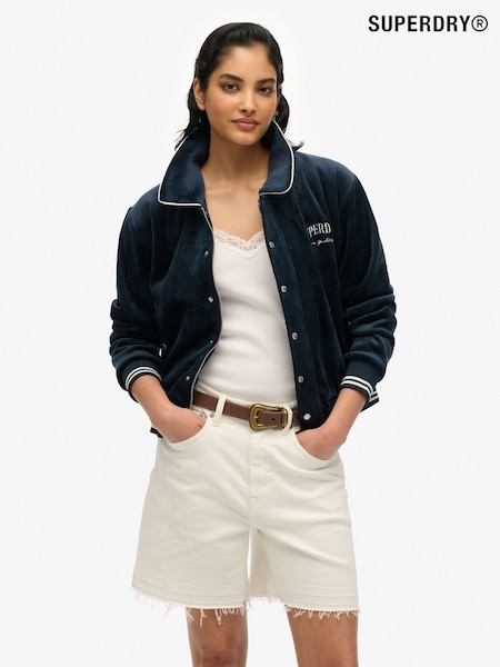 Superdry Blue Country Club Jersey Bomber 100% Cotton Jacket (H17602) | £0