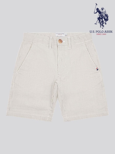 U.S. Polo Assn. Grey Boys Seersucker 100% Cotton Chino Shorts (H17619) | £40 - £48