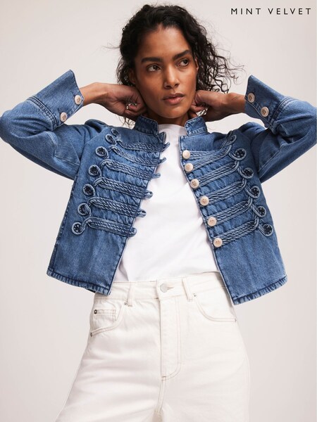 Mint Velvet Blue Wash Denim Military 100% Cotton Jacket (H17624) | £0