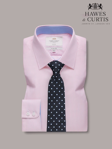 Hawes & Curtis Pink 100% Cotton Bengal Stripe Fitted Slim Fit Shirt (H17630) | £69