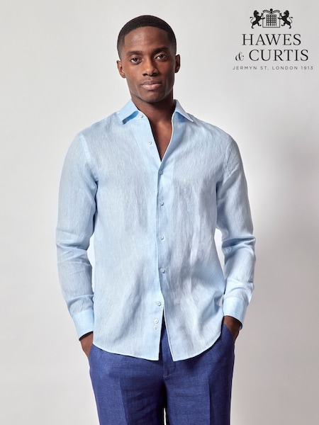 Hawes & Curtis Blue 100% Linen Slim Shirt (H17643) | £75