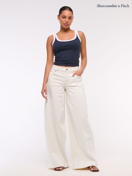 Abercrombie & Fitch Cream Mid Rise Ultra Wide Leg Jeans (H17684) | £75