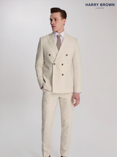 Harry Brown Cream Giacomo Cotton Linen Double Breasted Suit Jacket (H17760) | £0