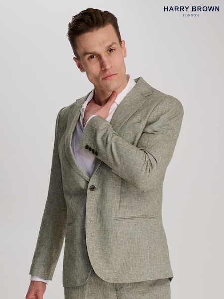 Harry Brown Green Giacomo Slim Fit Cotton Linen Suit Jacket (H17763) | £0