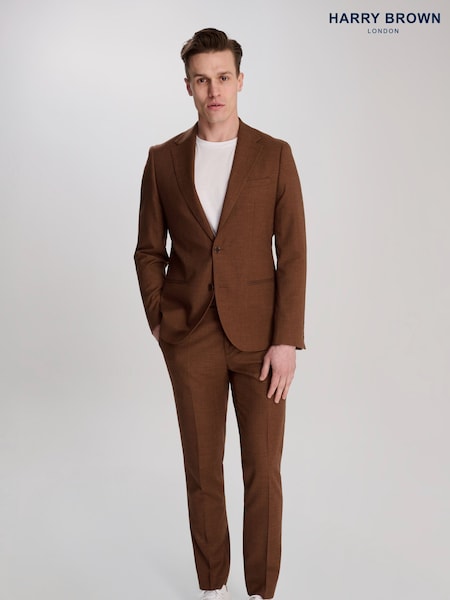 Harry Brown Brown Slim Fit Sandro Linen Look Suit Jacket (H17764) | £0