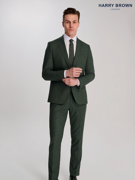 Harry Brown Green Slim Fit Sandro Linen Look Suit Jacket (H17769) | £0