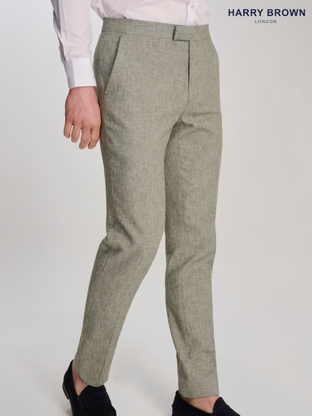 Harry Brown Green Giacomo Slim Fit Cotton Linen Suit Trousers (H17772) | £0