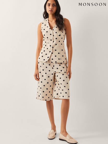 Monsoon Natural Isabel Polka Dot Longline Shorts (H17839) | £59