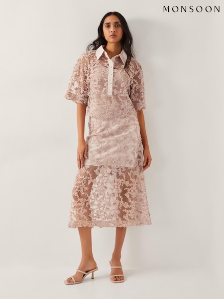 Monsoon Nude Alanna Sheer Appliqué Shirt (H17841) | £69