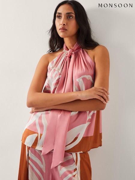 Monsoon Pink Tabitha Floral Print Halter Blouses (H17844) | £75