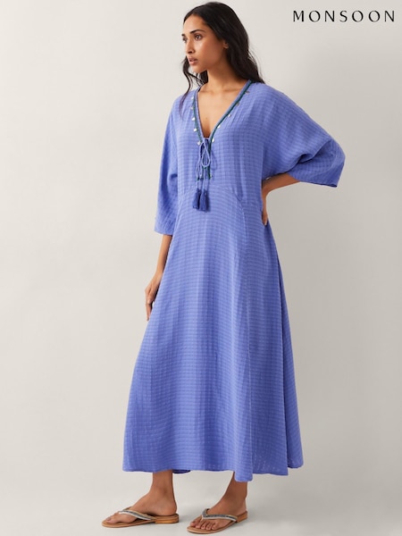 Monsoon Blue Leslie Embellished Maxi Kaftan (H17847) | £79