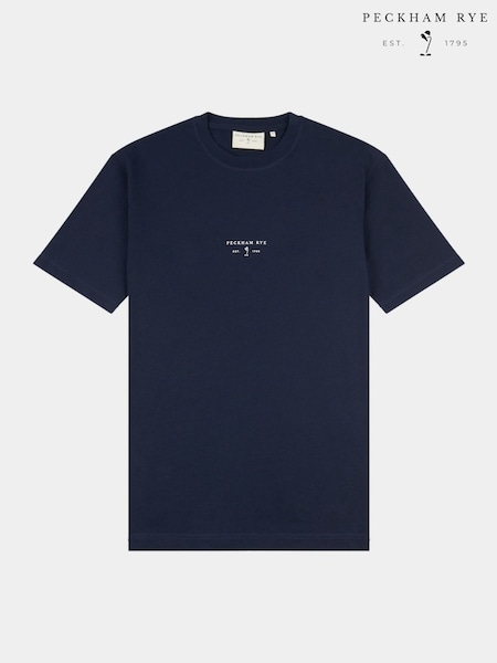 Peckham Rye Blue Mens Logo 100% Cotton T-Shirt (H17861) | £35
