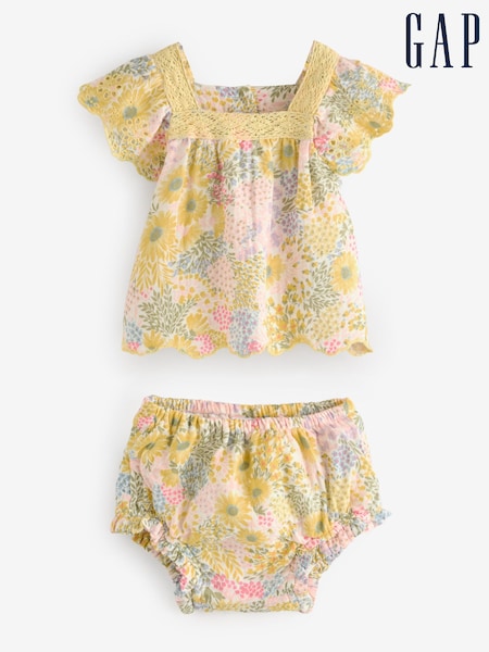 Gap Yellow Floral Ruffle Square Neck Outfit Set (Newborn-24mths) (H17867) | £35