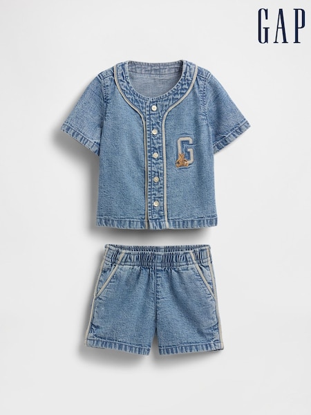 Gap Blue Brannan Bear Baby Denim Jersey Shirt and Shorts Set (Newborn-24mths) (H17868) | £35