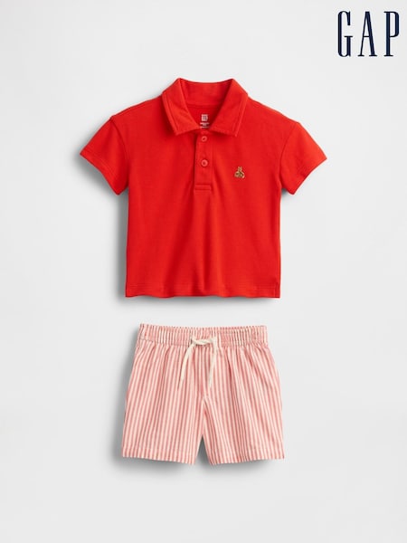 Gap Red Polo & Shorts Outfit Set (Newborn-24mths) (H17883) | £25