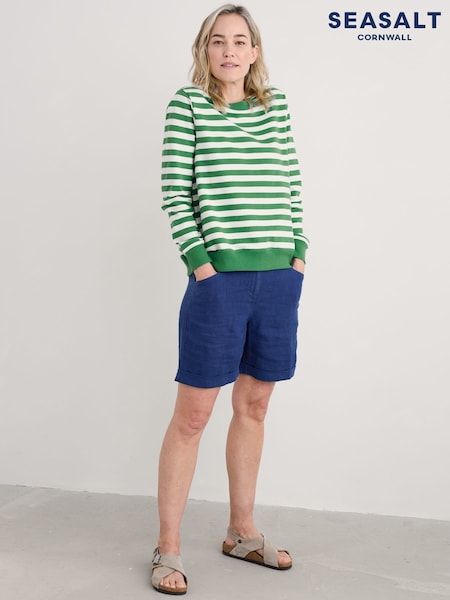 Seasalt Cornwall Green Nessa 100% Cotton Striped Sweatshirt (H17934) | £53