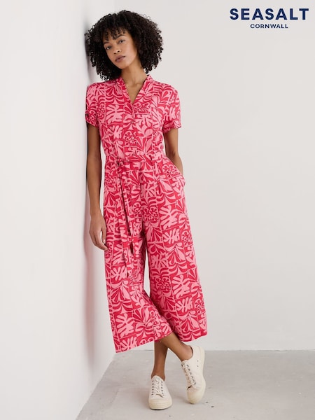 Seasalt Cornwall Pink Petite Treen Cove 100% Linen Jumpsuit (H17973) | £96