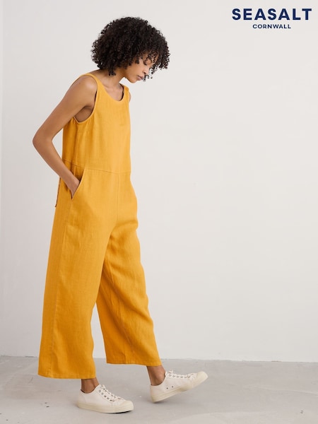Seasalt Cornwall Yellow Salt Air 100% Linen Jumpsuit (H17995) | £90