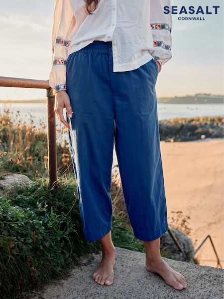 Seasalt Cornwall Blue Sequence 100% Cotton Trousers (H18004) | £63