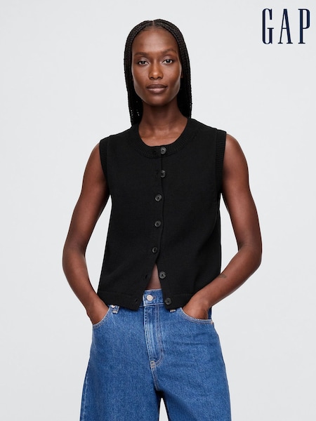 Gap Black Cropped Cardigan Sleeveless Vest Top (H18070) | £65