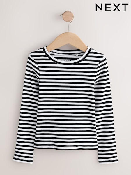 Black/White Long Sleeve Ribbed Top (3-16yrs) (H18152) | £6 - £9
