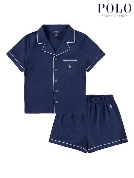 Polo Ralph Lauren Blue Jersey Short Sleeve 100% Cotton Top & Short Pyjama Set (H18153) | £80