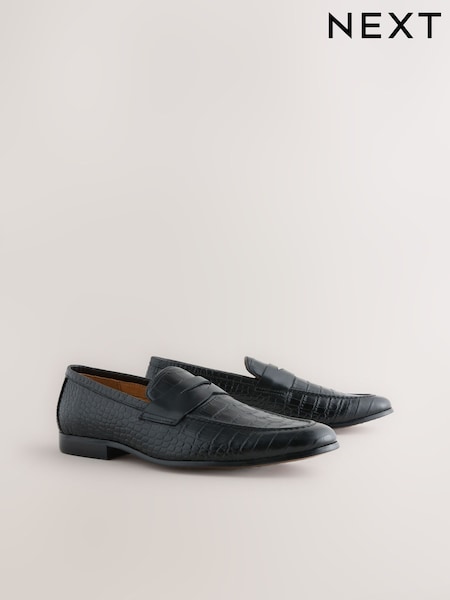 Black Embossed Leather Loafers (H18208) | £65