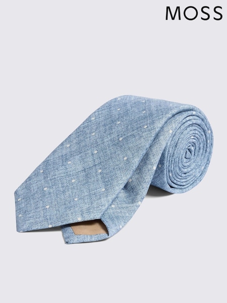 MOSS Blue Bottinelli Silk Polka Dot Tie (H18232) | £40