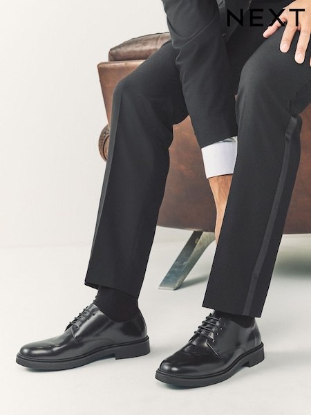 Black Hi-Shine Leather Derby Shoes (H18234) | £55