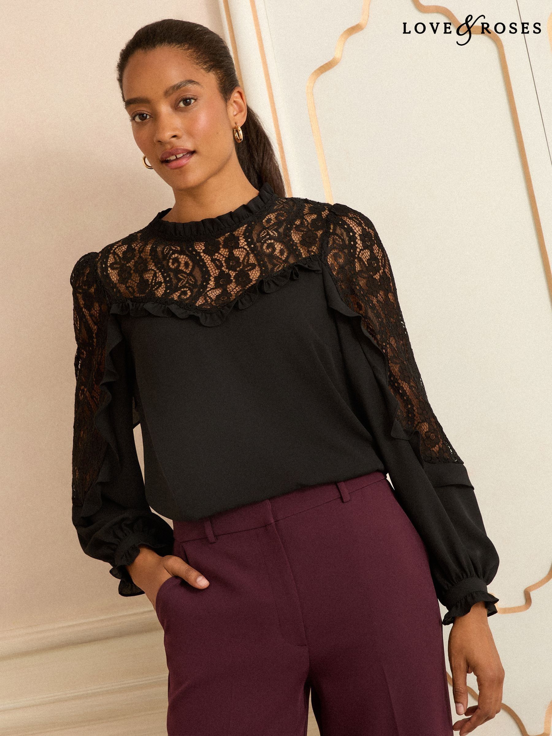Buy Women's Black Long Sleeve Floral Tops Online | Next UK