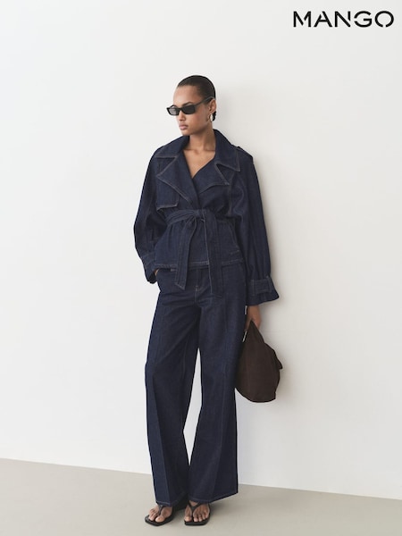 Mango Blue 100% Cotton Belted Denim Jacket (H18253) | £80