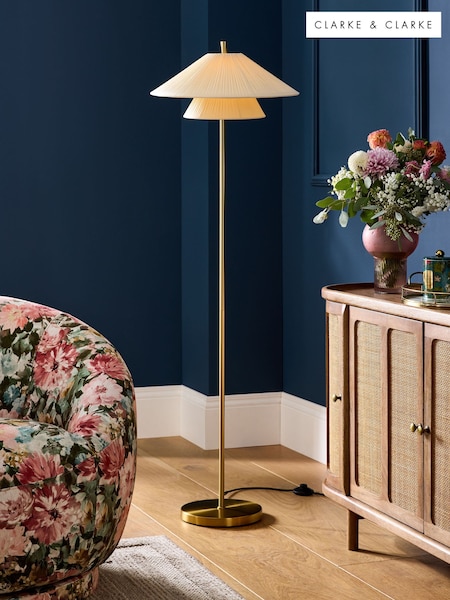 Clarke and Clarke Cream/Gold Kyoto Gathered Floor Lamp (H18332) | £215