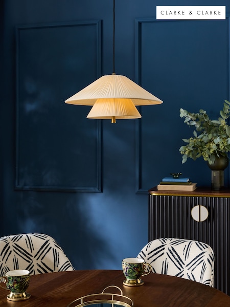 Clarke and Clarke Cream/Gold Kyoto Gathered Pendant (H18335) | £140