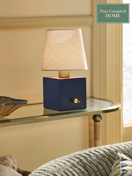 Nina Campbell Blue/Ecru Finley Rechargable Table Lamp (H18336) | £70
