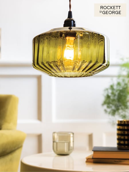 Rockett St George Green Easy Fit Shade Retro Glow Ribbed Glass (H18344) | £39