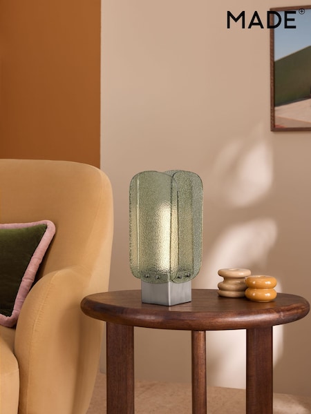 MADE.COM Silver/Green Sacha Rechargeable Wireless Table Lamp (H18371) | £79