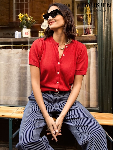 Baukjen Red Sasha 100% Organic Cotton Short Sleeve Cardigan (H18380) | £0